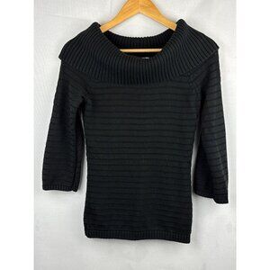 White House Black Market XXS Womens Black Ribbed Off-Shoulder Sweater